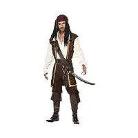 smiffys costume pirate de haute mer, marron, avec haut, pantalon short, baudrier, ceinture et foulard