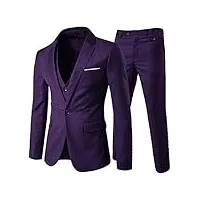 cloudstyle costume 3 pièces pour homme avec revers cranté et un bouton coupe ajustée, violet, taille m