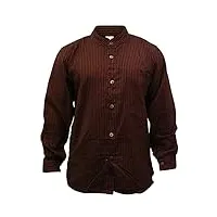 shopoholic fashion chemise grand-père à rayures pour hommes, vêtements hippies en coton tissé à la main à manches longues et col bande, marron, 2xl