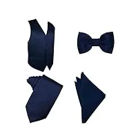 oliver george lot de 4 gilets formels solides pour homme avec gilet, cravate, nœud papillon, mouchoir pour costume ou smoking, bleu marine, m (chest 42)