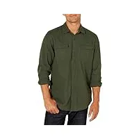 amazon essentials chemise en flanelle, à manches longues, deux poches, coupe standard homme, vert olive chiné, xl