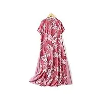 hangerfeng jupe cheongsam modifiée qipao à manches courtes en soie imprimée chinoise a-character dress