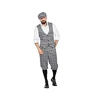 peaky blinders costume glencheck pour homme des années 20 knickerbocker gilet noir et blanc casquette coulissante, taille : 58