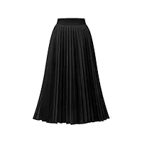 dresstells jupe plissée femme longue taille élastique jupe mi-longue pour femme black m