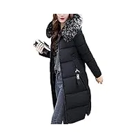 minetom femme doudoune longue manteau zippé épais chaud parka blouson hiver coton doublé avec capuche elegant slim hoodie jacket veste noir 40