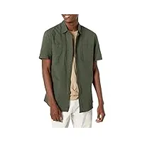 amazon essentials chemise en chambray à manches courtes homme, vert olive, l