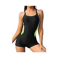 shekini maillots de bain femme une pièce racerback classique sports amincissant bikini 1 pièce grande taille legsuit boxershorts (m,noir-b)
