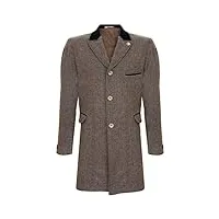 homme 3/4 longue laine tweed marron crombie chaud hiver pardessus veste slim fit manteau 38