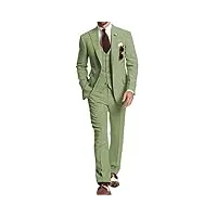 costume 3 pièces pour homme, coupe ajustée, veste, pantalon, gilet, smoking de mariage, costume d'affaires - vert - 48