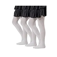 calzitaly lot de 3 paires de collants pour fille en coton, collants opaques, de 4 à 14 ans, blanc, rose, gris, noir, bleu, 70/200 den, fabriqués en italie, 3 x blanc, 4-6 ans