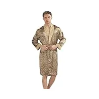 aeyridepor pyjama en soie pour homme 100% soie de mûrier À manches longues doux et léger pour homme pjs,jaune,xl