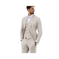 furuyal costume en lin 3 pièces vintage rétro pour mariage, bal de fin d'année, veste, blazer, smoking, beige, taille m