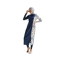 imekis maillot de bain musulman 3 pièces pour femme - foulard modeste - burkini islamique - maillot de bain à manches longues - haut de bain avec pantalon - hijab - maillot de bain complet, bleu