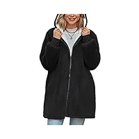 xnova femme veste polaire oversize, manteau zippée à capuche chic, longue sweats sherpa avec poches unie lâche pull hiver hoodie(noir, s)