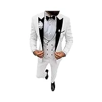 costume 3 pièces à revers cranté pour homme - smoking à simple boutonnage - pour mariages, affaires et loisirs - gilet, veste et pantalon, blanc, 48