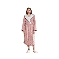 pyjama d'hiver en molleton de corail, peignoirs longs pour femmes, robes de chambre à capuche chaudes en flanelle en peluche épaissie, pink-woman m
