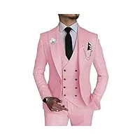 ensemble 2 pièces pour homme - coupe ajustée - blazer à double boutonnage et pantalon - pour mariage, marié, smoking peak revers - costume formel de bal, rose, taille xs
