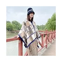 mgwye ethnique vent châle cape veste femme automne et hiver frange cardigan À carreaux cape en cachemire (color : d, size : regolabile)