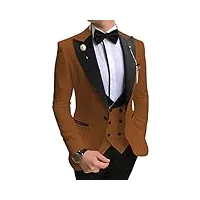 ensemble de costume 3 pièces slim fit pour hommes costumes de smoking à un bouton à revers pointu ensembles de veste et pantalon de dîner de fête solides (brun foncé,xxl)