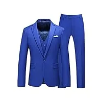 costume 3 pièces slim fit pour homme ensemble veste et pantalon à revers cranté à un bouton ensembles de costumes de blazer d'affaires de mariage solides (bleu 2,xxl)