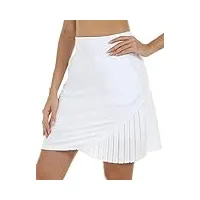 mofiz jupe tennis femme Élégant taille elastique jupe solide été jupes avec poche skort blanc l