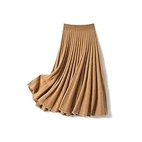 shouqiao jupe midi femmes Élégant tricoté Élastique taille haute jupe plissée mode Épaissi confortable jupe a-line, kaki, m
