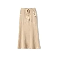 shouqiao jupe midi femmes jupe élastique élégante taille haute avec cravate de couleur unie jupe tricotée confortable sretchy a-line jupe longue, beige, m