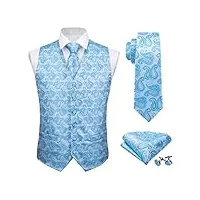 hommes formelle gilet d'été bleu v-cou gilets soie paisley cravate cravate mouchoir boutons de manchette ensemble pour smoking (couleur : bleu, taille : xl) (bleu l)