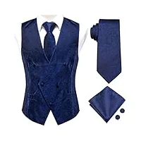 gilets et cravates pour hommes en soie slim vest 4pc cravate hanky boutons de manchette pour costume gilet floral (couleur : bleu, taille : x-large) (bleu xl)
