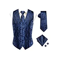 soie hommes gilets bleu jaquard gilet cravate mouchoir boutons de manchette or collier Épingle ensemble pour hommes robe costume de mariage (couleur : bleu, taille : xl) (bleu m)