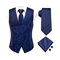 gilets et cravates pour hommes en soie slim vest 4pc cravate hanky boutons de manchette pour costume gilet floral (couleur : bleu, taille : x-large) (bleu xxl)