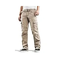 timezone benitotz benito pantalon cargo pour homme avec ceinture en tissu, marron dune, 30w x 30l