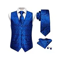 gilets gilets de costume à col en v pour hommes gilet formel paisley cravate boutons de manchette ensemble de mouchoirs gilets en soie (couleur : bleu, taille : xx-large) (bleu xx)
