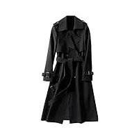kboplemq trench-coat long pour femme - manteau long à double boutonnage - veste mi-saison classique pour l'automne et le printemps, noir , xxl
