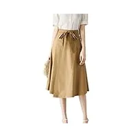 rehjjdfd jupe trapèze taille haute en coton pour femme avec nœud noué et ourlet asymétrique, kaki, 40