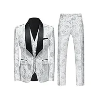 costume 3 pièces pour homme - coupe ajustée - une rangée de boutons - pour mariage, noël, carnaval, bal de fin d'année, smoking, blazer, gilet et pantalon, blanc., xxl