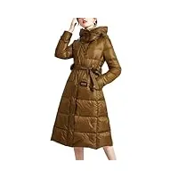 doudoune pour femmes manteau long en duvet matelassé léger À capuche avec ceinture,d'or,xxl