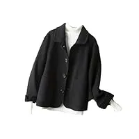 hdhdeueh manteau court en laine pour femme avec col rabattu à simple boutonnage, noir , l