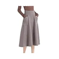 fjnbbiot jupes tricotées chaudes et épaisses pour femmes - automne et hiver - taille haute - double poches - jupe midi ample en laine, kaki9., 44