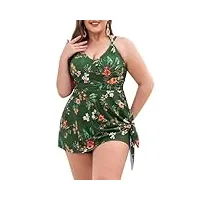 hanna nikole maillot de bain deux pièces grande taille pour femme - contrôle du ventre - maillot de bain dos nu - ensemble bikini vert rouge fleurs 50