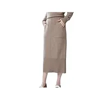 dbfbdtu jupe en tricot cachemire pour femme - jupe droite taille haute - jupe portefeuille pour femme, kaki foncé 9, 48
