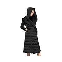 kuviez veste en plein air pour femmes, manteau long léger du vent d'hiver, manteau épaissi à l'épreuve du froid et à capuche chaude,noir,l