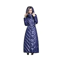 manteau long en duvet pour femme - manteau long et mince à capuche - pour femme, bleu, xl
