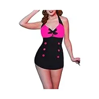 ekouaer maillot de bain une pièce vintage rayé pour femme monokini boyleg, noir/rose, taille s