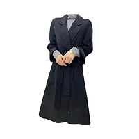 hdhdeueh manteau long classique en laine double face avec ceinture pour femme, noir , s