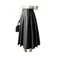 jupe élégante en cuir synthétique pour femme - taille haute - style vintage - jupe trapèze plissée, noir , 52