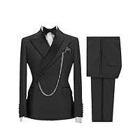 costume 2 pièces café avec revers noir pour homme, décontracté, pour mariage, mariage, banquet, travail, noir , xxl