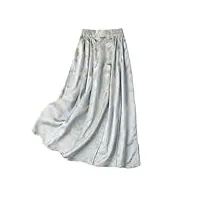 dndrdhfb jupe vintage en soie avec poche pour femme imprimé floral taille élastique a-line jupe de bureau, gris argenté, taille unique