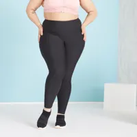 legging avec poche grande taille fitness cardio femme noir - domyos