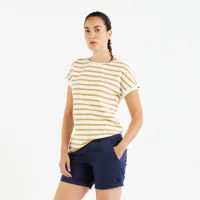 t-shirt manches courtes - marinière de voile sailing 100 femme blanc ocre - tribord